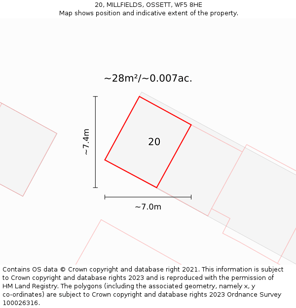 20, MILLFIELDS, OSSETT, WF5 8HE: Plot and title map