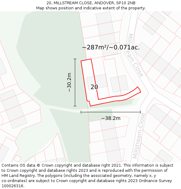 20, MILLSTREAM CLOSE, ANDOVER, SP10 2NB: Plot and title map