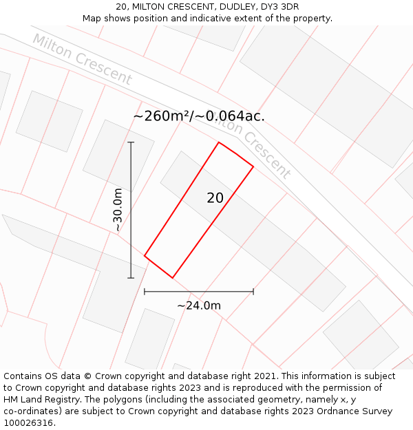 20, MILTON CRESCENT, DUDLEY, DY3 3DR: Plot and title map