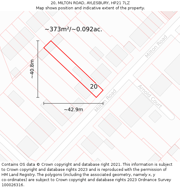 20, MILTON ROAD, AYLESBURY, HP21 7LZ: Plot and title map