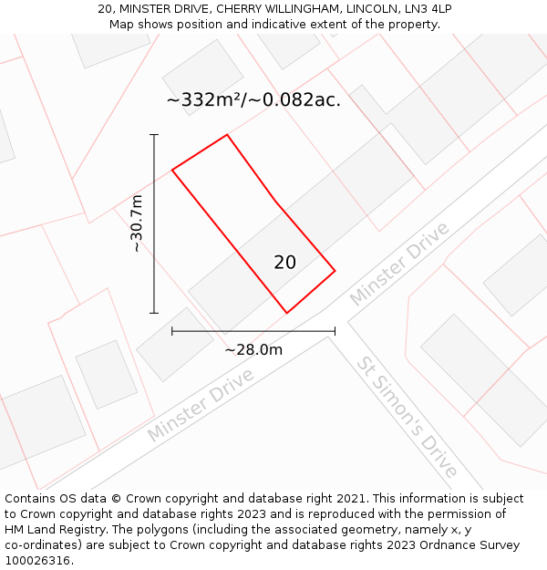 20, MINSTER DRIVE, CHERRY WILLINGHAM, LINCOLN, LN3 4LP: Plot and title map