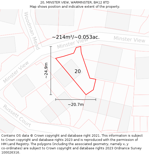 20, MINSTER VIEW, WARMINSTER, BA12 8TD: Plot and title map