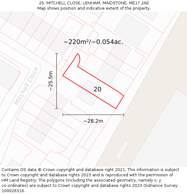 20, MITCHELL CLOSE, LENHAM, MAIDSTONE, ME17 2AE: Plot and title map