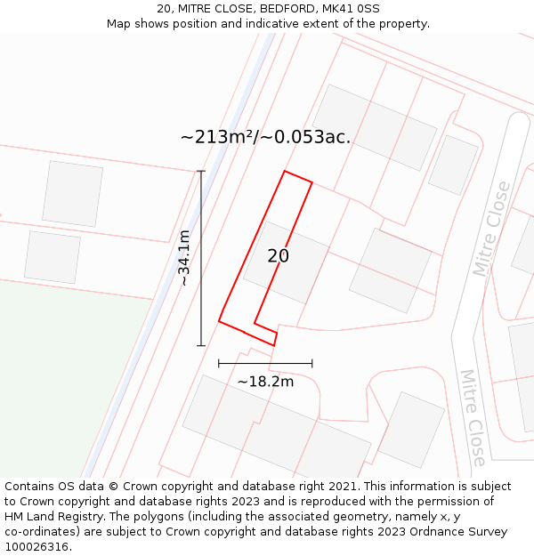 20, MITRE CLOSE, BEDFORD, MK41 0SS: Plot and title map