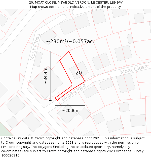20, MOAT CLOSE, NEWBOLD VERDON, LEICESTER, LE9 9PY: Plot and title map