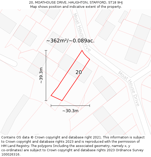 20, MOATHOUSE DRIVE, HAUGHTON, STAFFORD, ST18 9HJ: Plot and title map