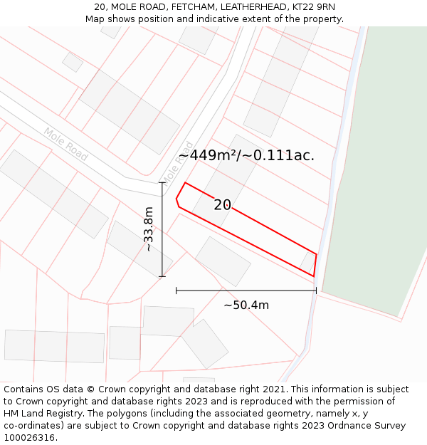 20, MOLE ROAD, FETCHAM, LEATHERHEAD, KT22 9RN: Plot and title map