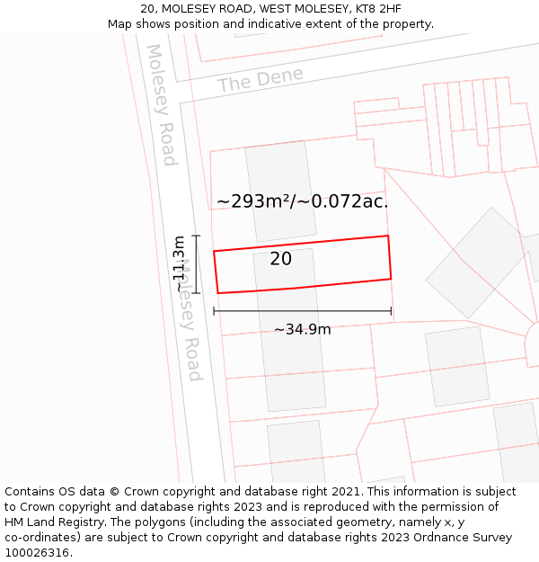 20, MOLESEY ROAD, WEST MOLESEY, KT8 2HF: Plot and title map
