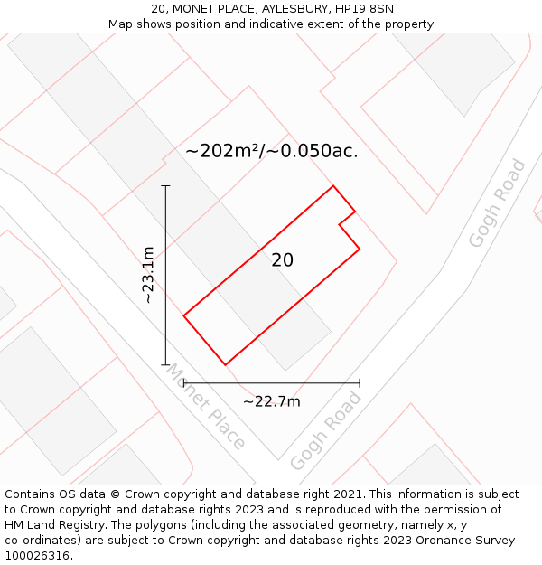 20, MONET PLACE, AYLESBURY, HP19 8SN: Plot and title map