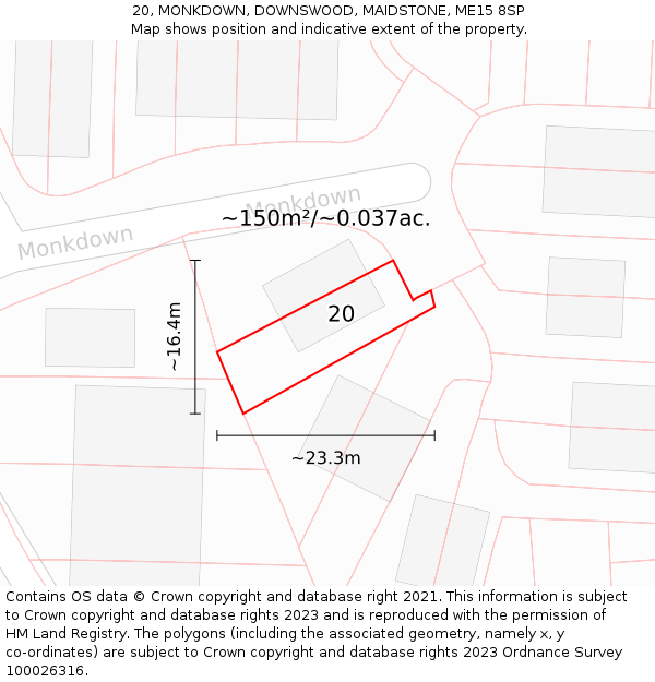 20, MONKDOWN, DOWNSWOOD, MAIDSTONE, ME15 8SP: Plot and title map