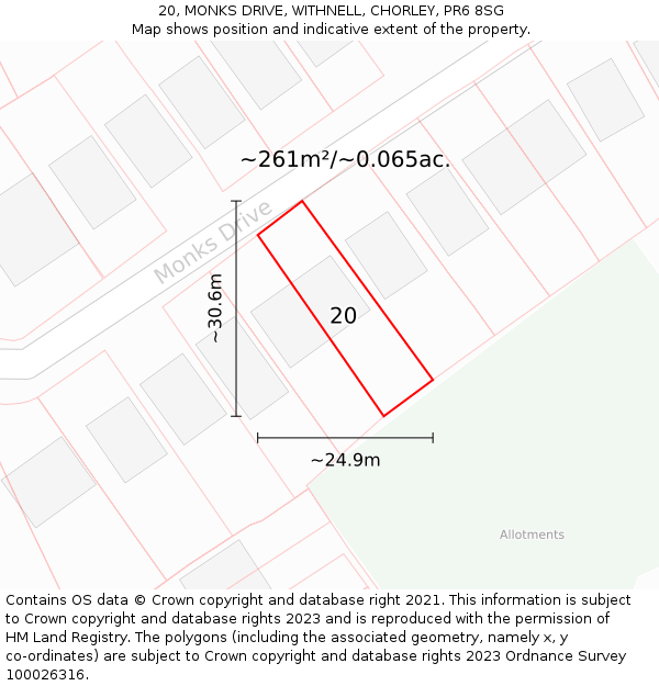20, MONKS DRIVE, WITHNELL, CHORLEY, PR6 8SG: Plot and title map