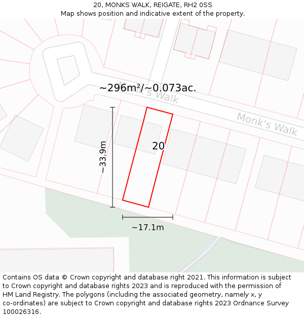 20, MONKS WALK, REIGATE, RH2 0SS: Plot and title map