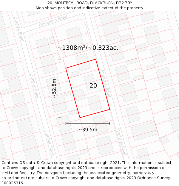 20, MONTREAL ROAD, BLACKBURN, BB2 7BY: Plot and title map