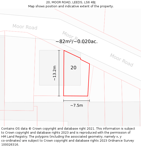 20, MOOR ROAD, LEEDS, LS6 4BJ: Plot and title map