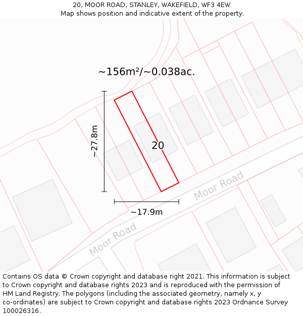 20, MOOR ROAD, STANLEY, WAKEFIELD, WF3 4EW: Plot and title map