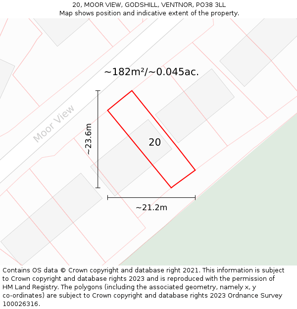 20, MOOR VIEW, GODSHILL, VENTNOR, PO38 3LL: Plot and title map