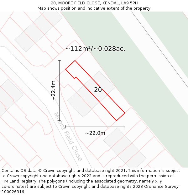 20, MOORE FIELD CLOSE, KENDAL, LA9 5PH: Plot and title map