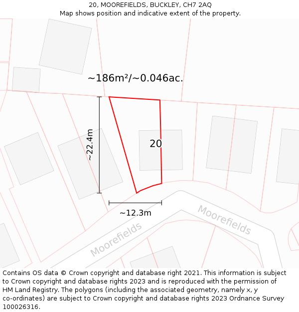 20, MOOREFIELDS, BUCKLEY, CH7 2AQ: Plot and title map