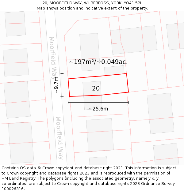 20, MOORFIELD WAY, WILBERFOSS, YORK, YO41 5PL: Plot and title map