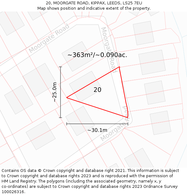 20, MOORGATE ROAD, KIPPAX, LEEDS, LS25 7EU: Plot and title map