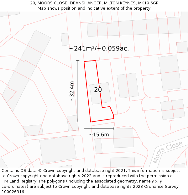 20, MOORS CLOSE, DEANSHANGER, MILTON KEYNES, MK19 6GP: Plot and title map