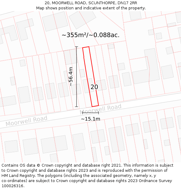 20, MOORWELL ROAD, SCUNTHORPE, DN17 2RR: Plot and title map