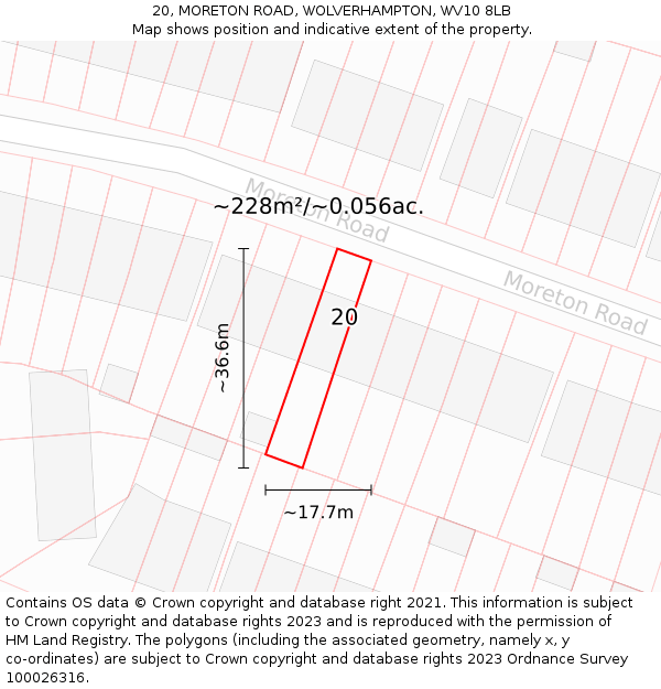 20, MORETON ROAD, WOLVERHAMPTON, WV10 8LB: Plot and title map
