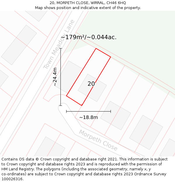 20, MORPETH CLOSE, WIRRAL, CH46 6HQ: Plot and title map