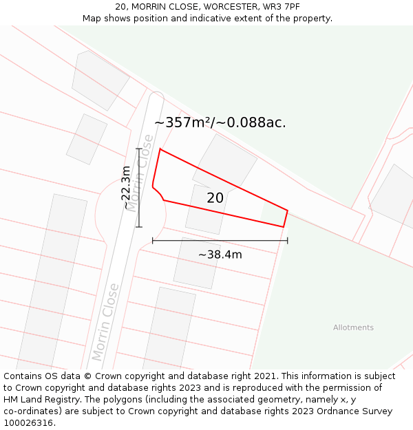 20, MORRIN CLOSE, WORCESTER, WR3 7PF: Plot and title map