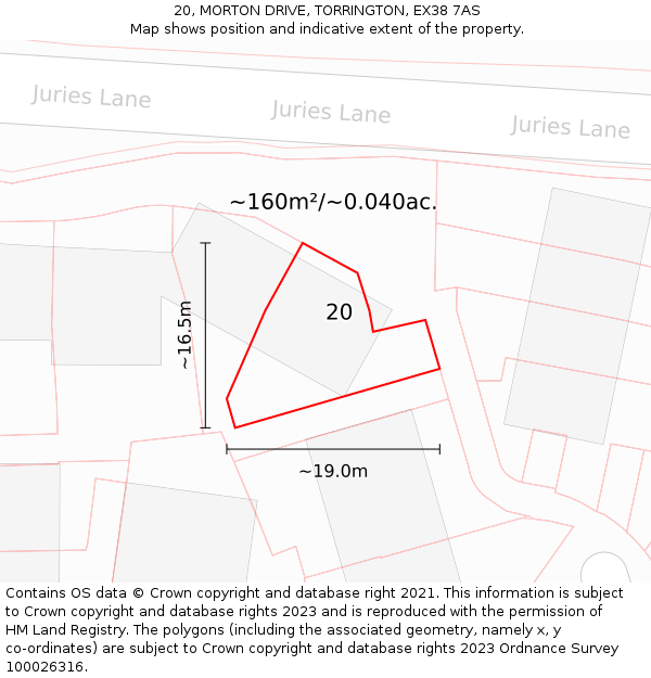 20, MORTON DRIVE, TORRINGTON, EX38 7AS: Plot and title map