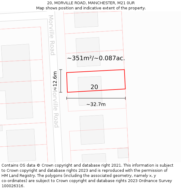 20, MORVILLE ROAD, MANCHESTER, M21 0UR: Plot and title map