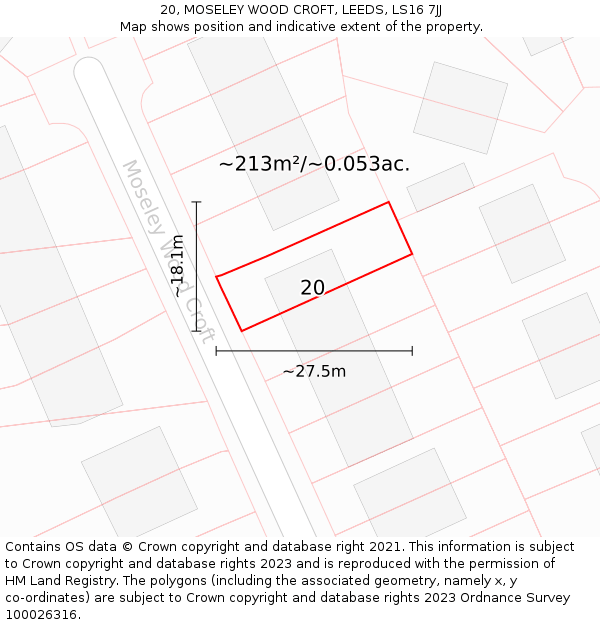 20, MOSELEY WOOD CROFT, LEEDS, LS16 7JJ: Plot and title map