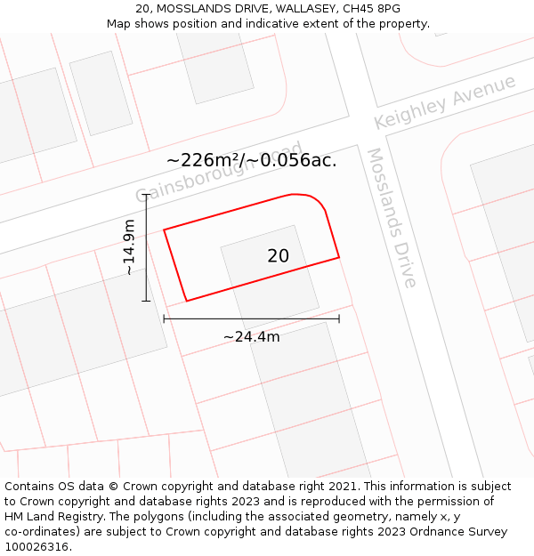 20, MOSSLANDS DRIVE, WALLASEY, CH45 8PG: Plot and title map