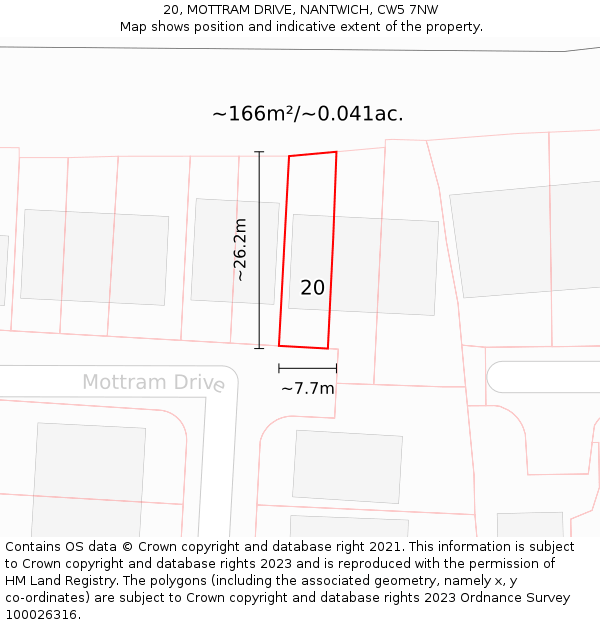 20, MOTTRAM DRIVE, NANTWICH, CW5 7NW: Plot and title map