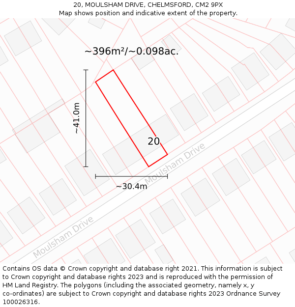 20, MOULSHAM DRIVE, CHELMSFORD, CM2 9PX: Plot and title map