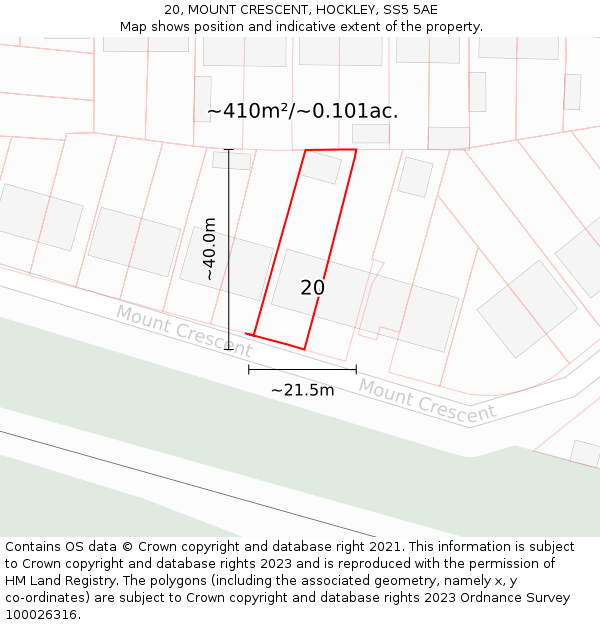 20, MOUNT CRESCENT, HOCKLEY, SS5 5AE: Plot and title map