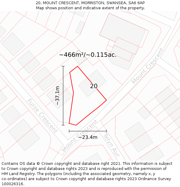 20, MOUNT CRESCENT, MORRISTON, SWANSEA, SA6 6AP: Plot and title map