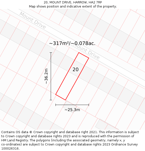 20, MOUNT DRIVE, HARROW, HA2 7RP: Plot and title map