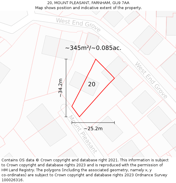 20, MOUNT PLEASANT, FARNHAM, GU9 7AA: Plot and title map