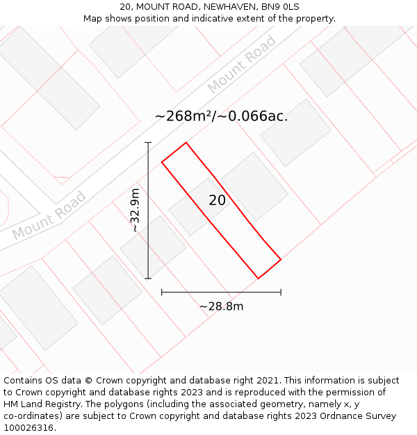 20, MOUNT ROAD, NEWHAVEN, BN9 0LS: Plot and title map
