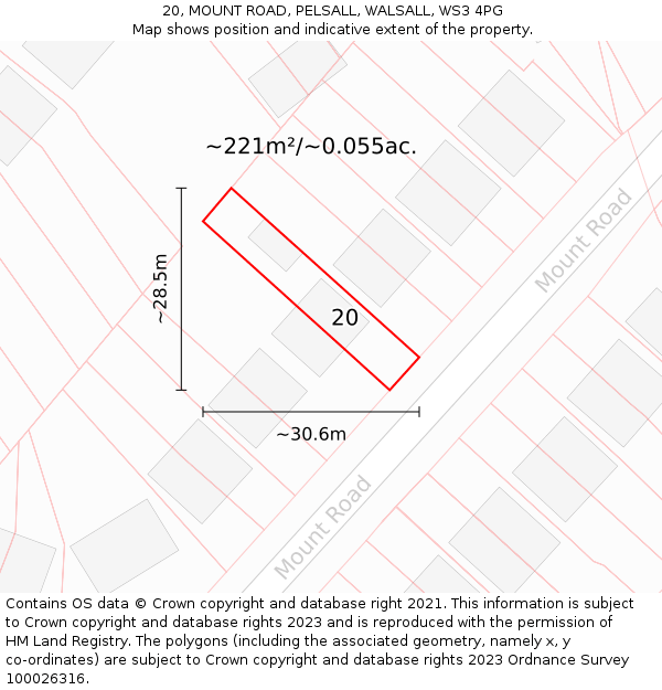20, MOUNT ROAD, PELSALL, WALSALL, WS3 4PG: Plot and title map