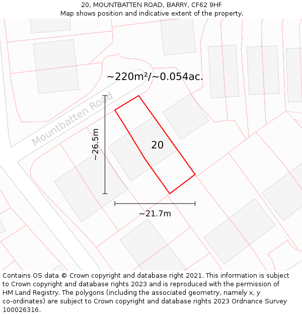 20, MOUNTBATTEN ROAD, BARRY, CF62 9HF: Plot and title map