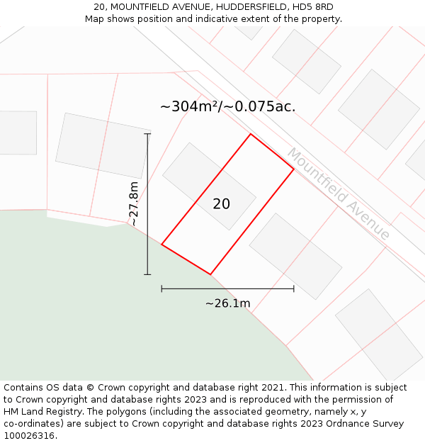 20, MOUNTFIELD AVENUE, HUDDERSFIELD, HD5 8RD: Plot and title map