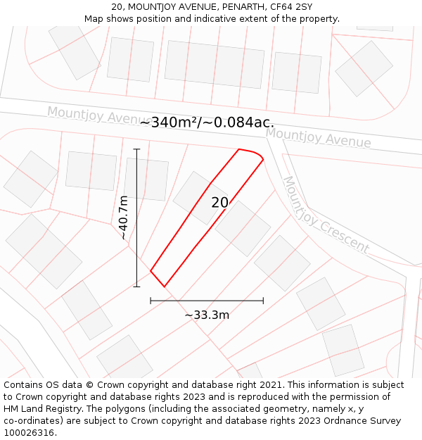 20, MOUNTJOY AVENUE, PENARTH, CF64 2SY: Plot and title map