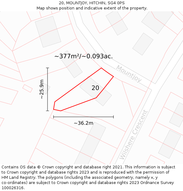 20, MOUNTJOY, HITCHIN, SG4 0PS: Plot and title map