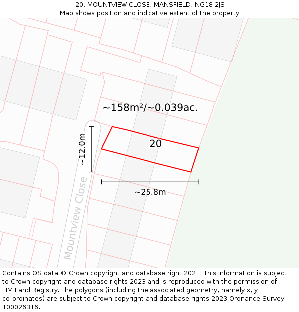 20, MOUNTVIEW CLOSE, MANSFIELD, NG18 2JS: Plot and title map