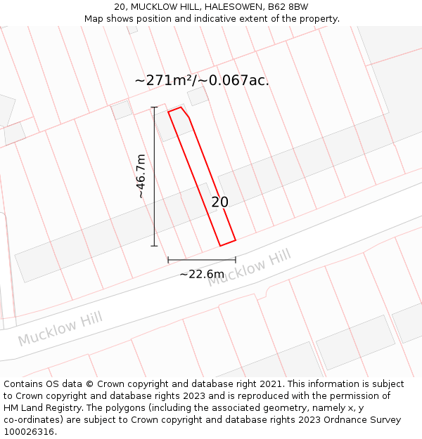 20, MUCKLOW HILL, HALESOWEN, B62 8BW: Plot and title map