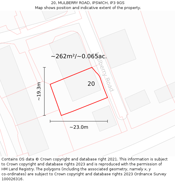 20, MULBERRY ROAD, IPSWICH, IP3 9GS: Plot and title map