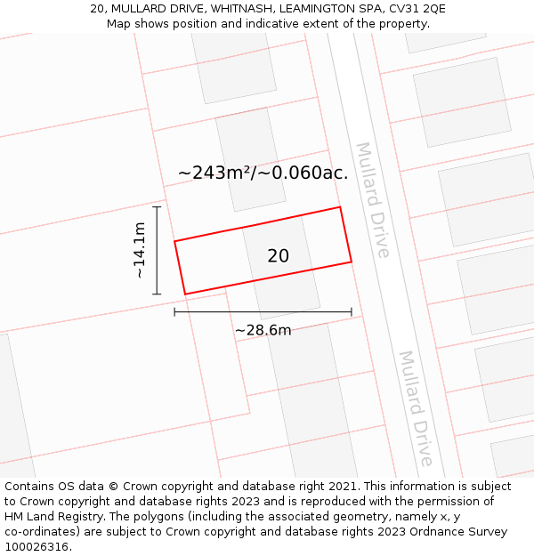 20, MULLARD DRIVE, WHITNASH, LEAMINGTON SPA, CV31 2QE: Plot and title map