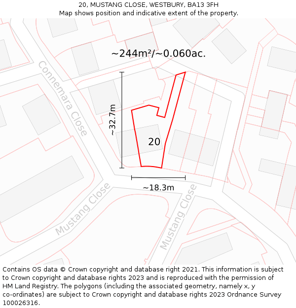 20, MUSTANG CLOSE, WESTBURY, BA13 3FH: Plot and title map
